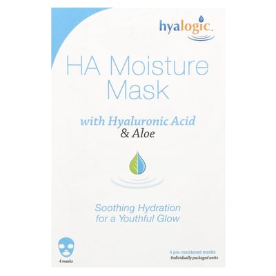 HA Moisture Beauty Mask with Hyaluronic Acid & Aloe Fragrance Free 4 Masks 0.8 oz Each