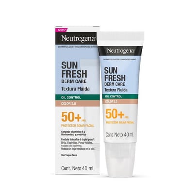 Protector Solar Facial Neutrogena Sun Fresh Oil Control Tono Medio Fluido Color 2.0 FPS 50+