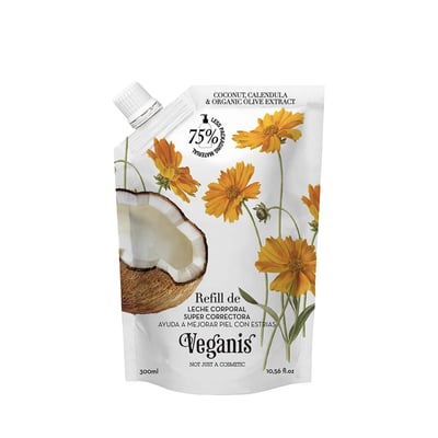 Repuesto de Leche Corporal Veganis Coco, Caléndula y Extracto de Oliva