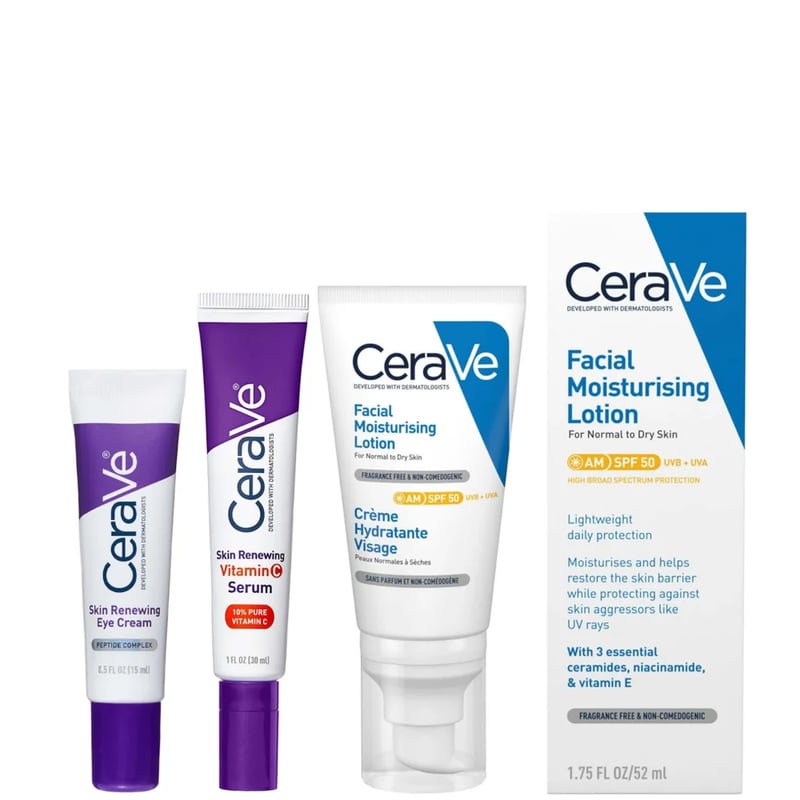 CeraVe - Daily Care Routine for First Signs of Ageing, Eye Cream, Vitamin C Serum and Moisturiser with SPF50