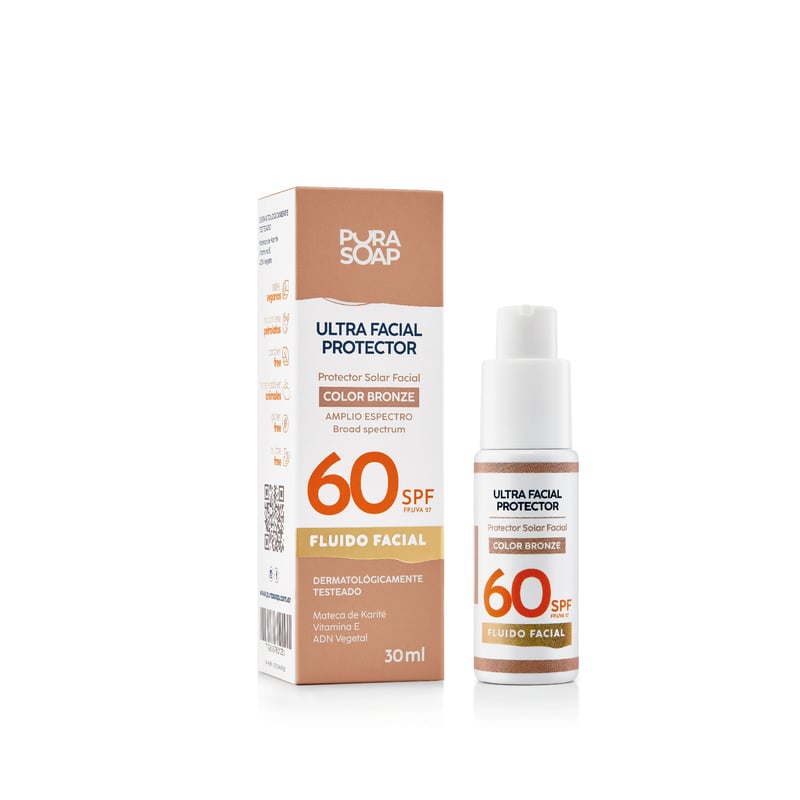 Pura Soap - Protector Solar Facial Pura Soap Fluido con Color Bronze Fps 60